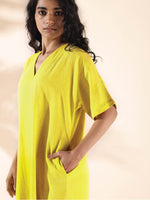 Thumbnail for trueBrowns Lime Cotton Front Slit Dress - Distacart