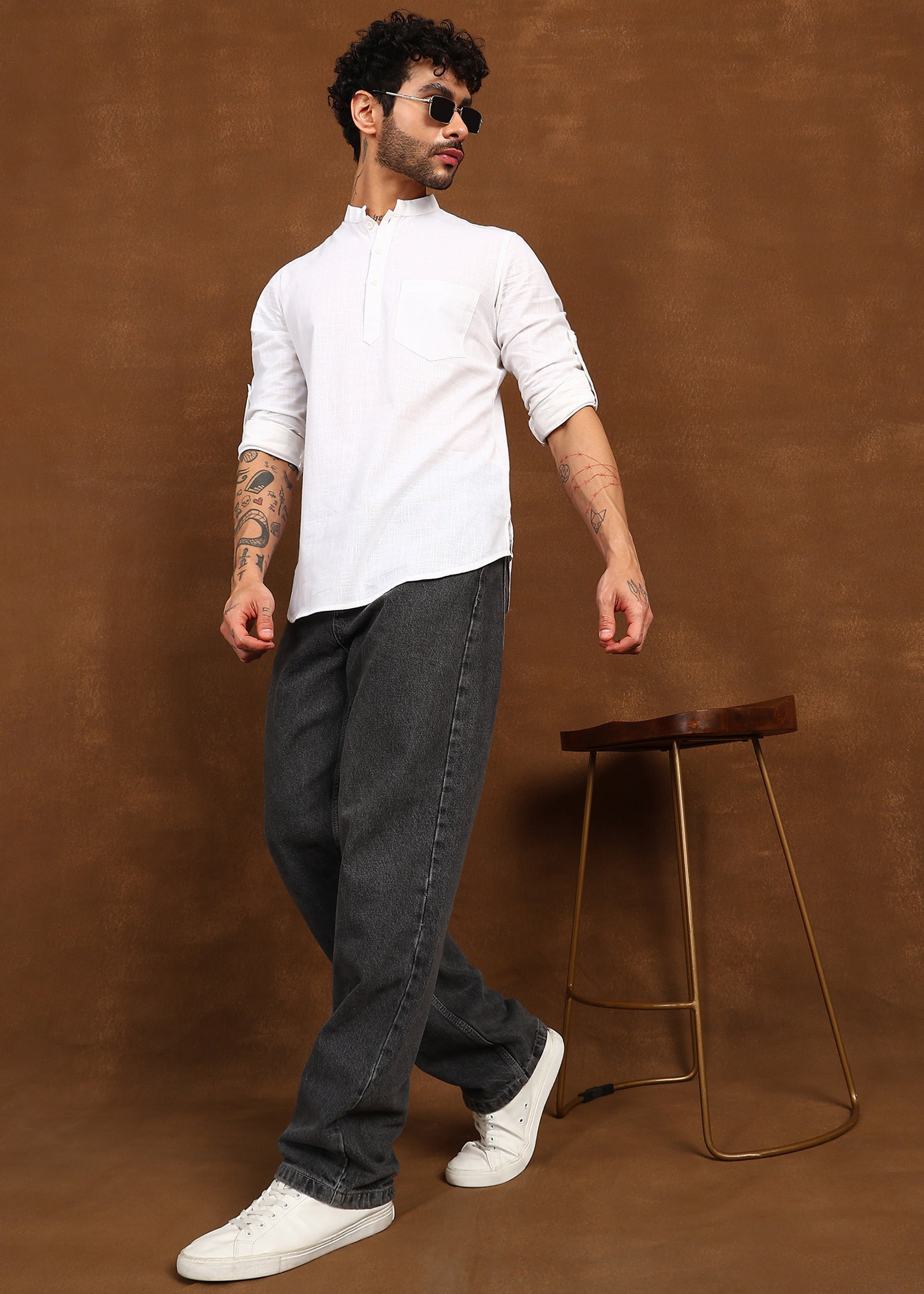 Fabmade Pure Ivory Linen Short Kurta - Distacart