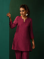 Thumbnail for trueBrowns Maroon Silk Relaxed Co-ord Set - Distacart