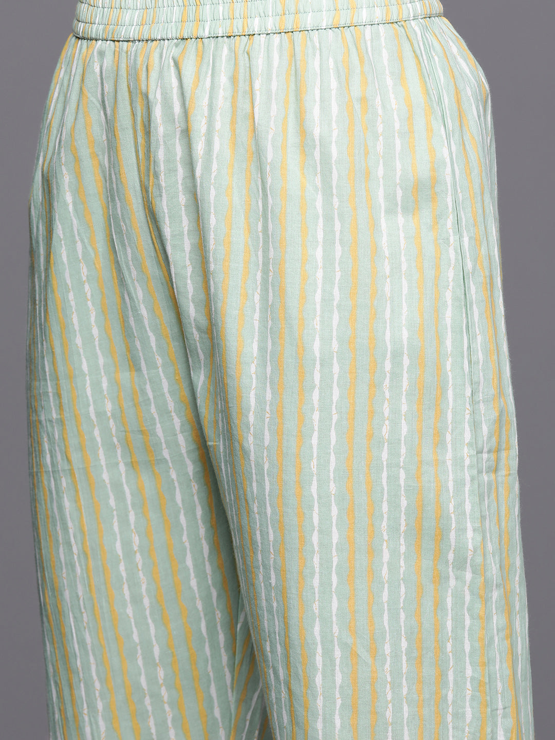 Varanga Women Sea Green Floral Printed A-Line Kurta With Three Quarter Sleeves Paired With Printed Bottom And Solid Chiffon Dupatta - Distacart