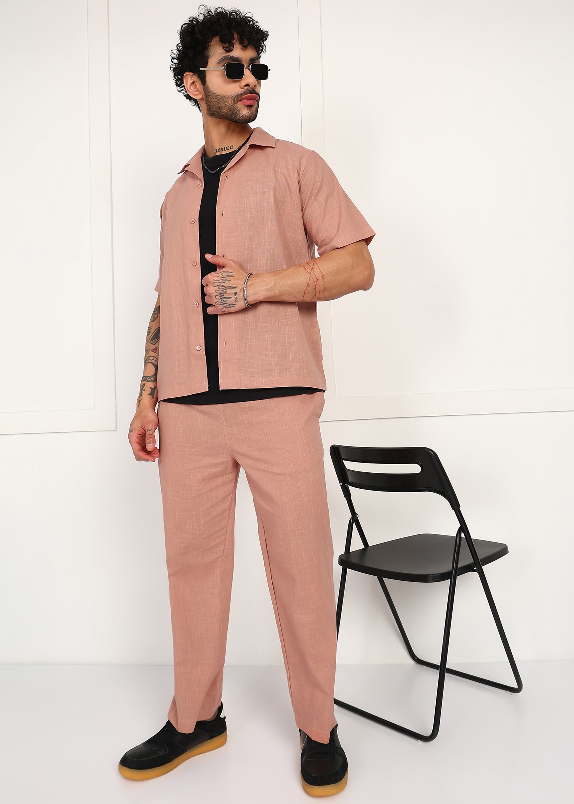 Fabmade Men’S Peach Linen Co-Ord Set - Distacart