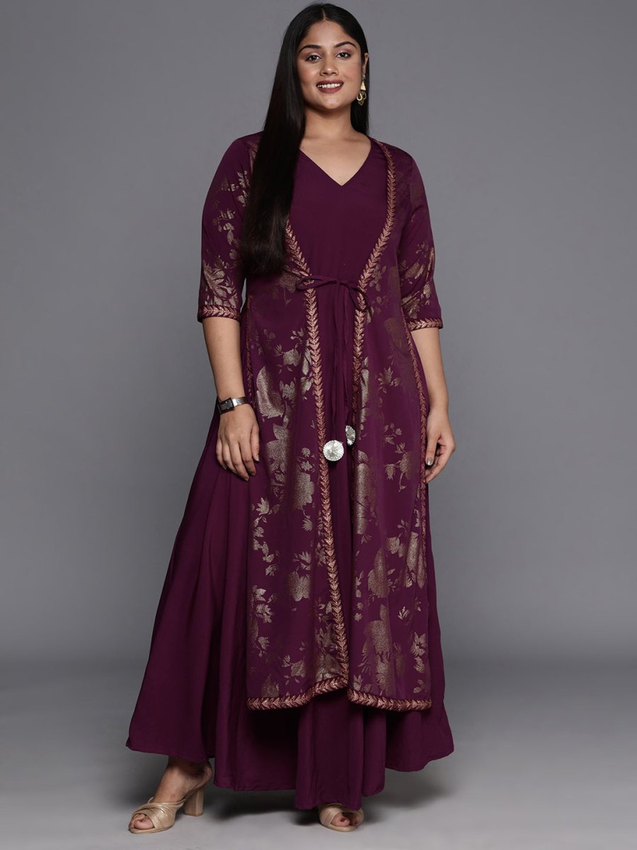 Ahalyaa Plus Size Floral Print Crepe Layered A-line Maxi Ethnic Dress - Distacart