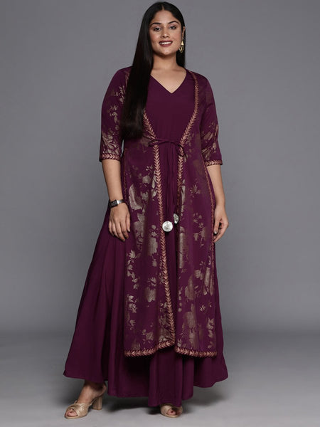 Ahalyaa Plus Size Floral Print Crepe Layered A-line Maxi Ethnic Dress - Distacart