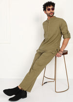 Thumbnail for Fabmade Olive Dune Linen Short Kurta Co-Ord Set - Distacart