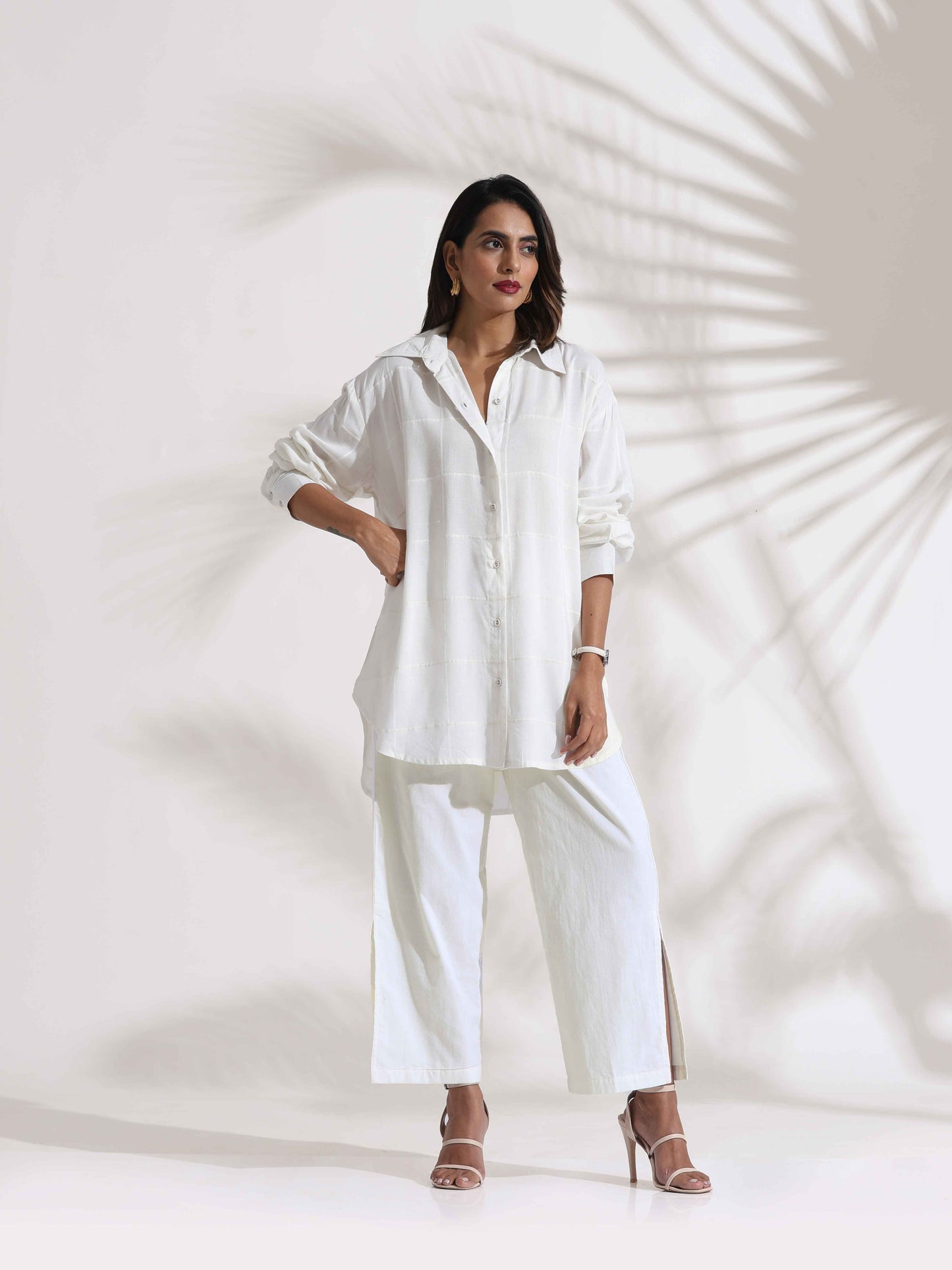 trueBrowns White Cotton Check Shirt Co-ord Set - Distacart