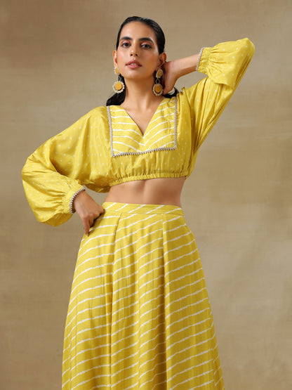 trueBrowns Lime Green Bandhani Printed Silk Top Skirt Set - Distacart