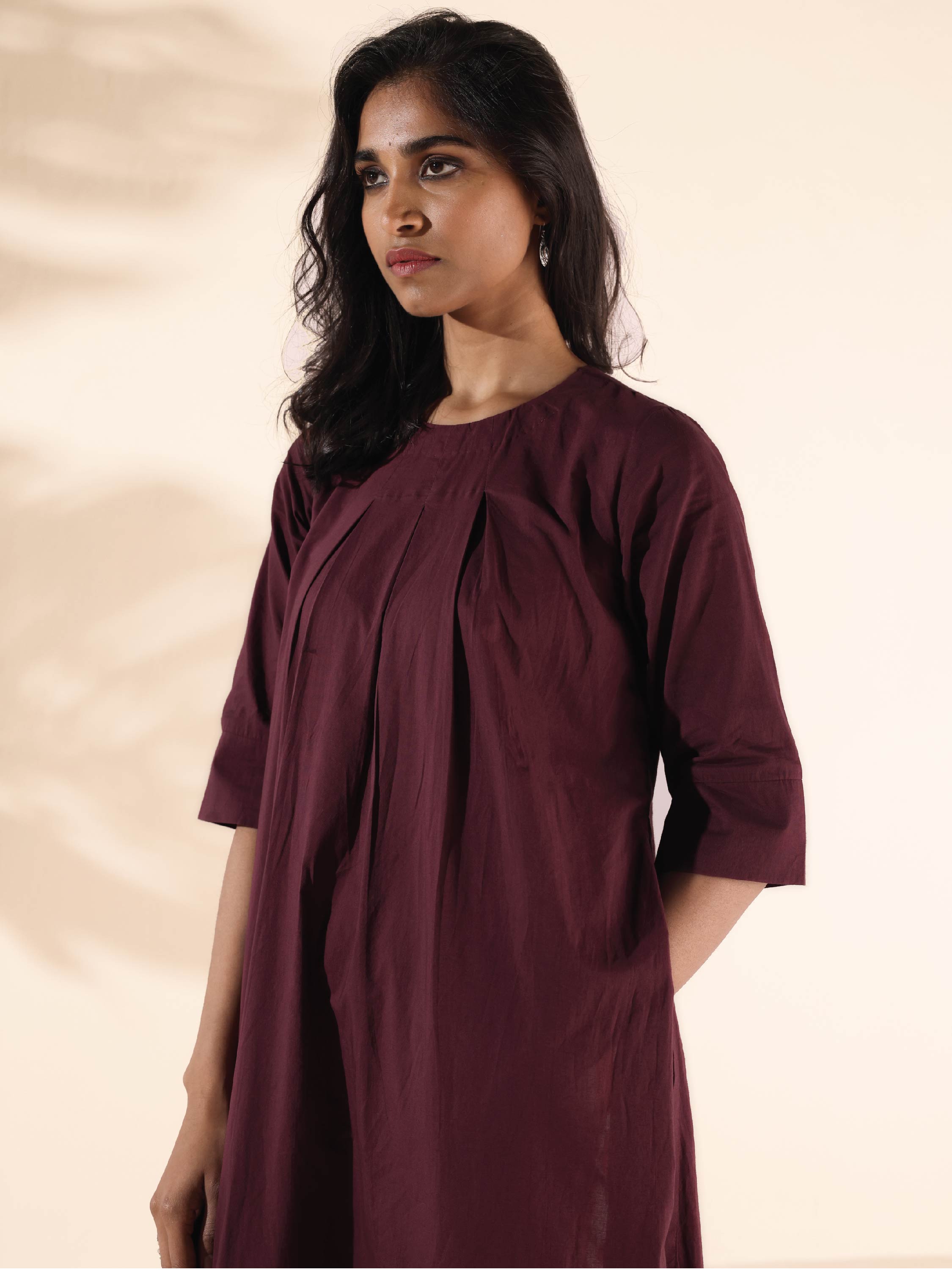 trueBrowns Maroon Cotton Ikat Slit Kurta Pant Set - Distacart