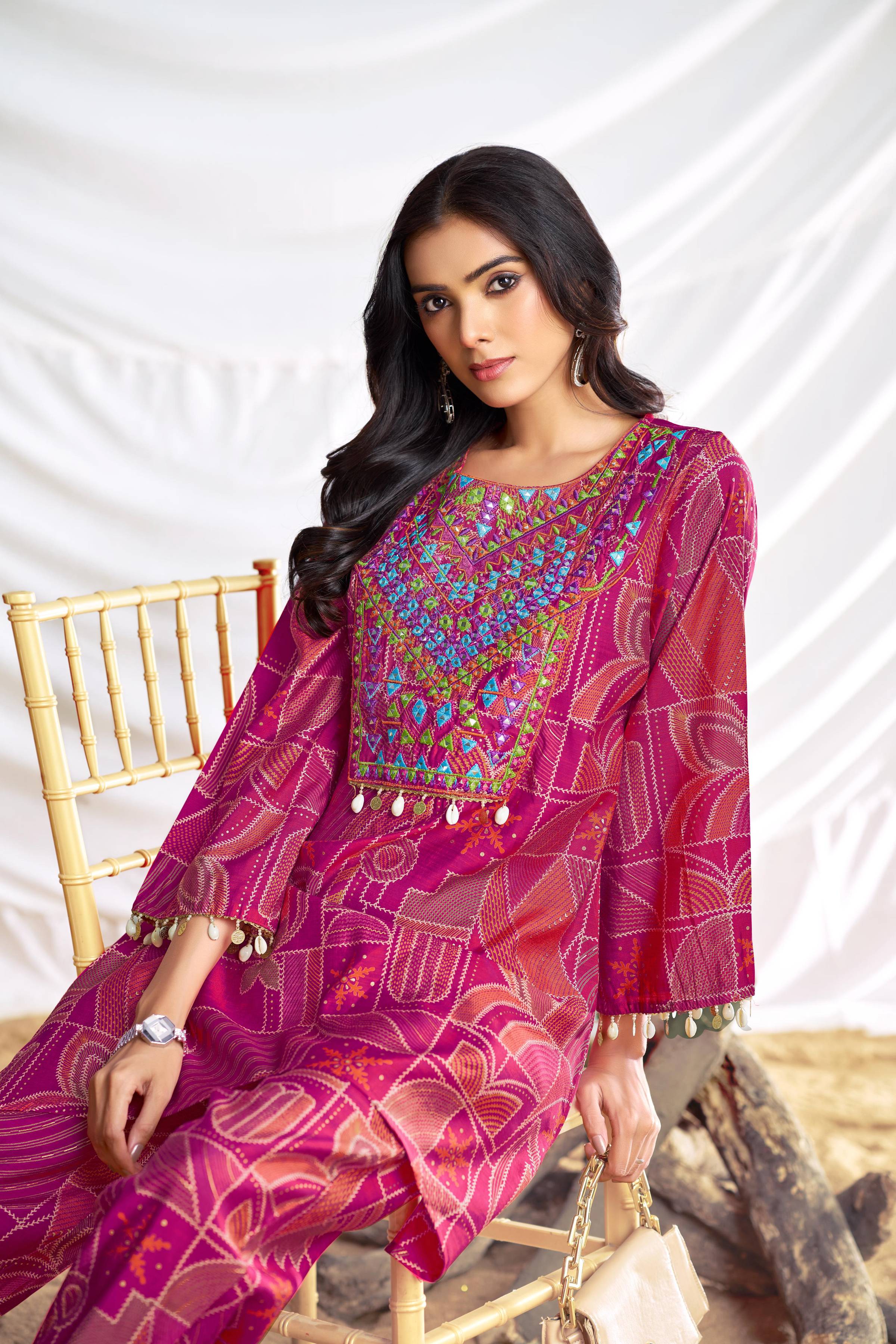 BulBul Ashka Chanderi Fuschia Co-Ord Set