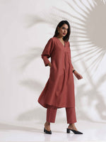 Thumbnail for trueBrowns Pink Slub Kurta Set