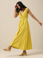 Thumbnail for trueBrowns Lime Slub Texture Sleeveless Wrap Dress - Distacart