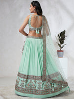 Thumbnail for House of Panchhi Burgundy Pure Georgette Sequins And Thread Embroidery Lehenga Choli & Dupatta - Distacart