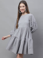 Thumbnail for Jainish Women's Peach Self Design Tiered Dress - Distacart