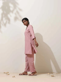 Thumbnail for trueBrowns Pink Cotton Linen Kurta Co-Ord Set