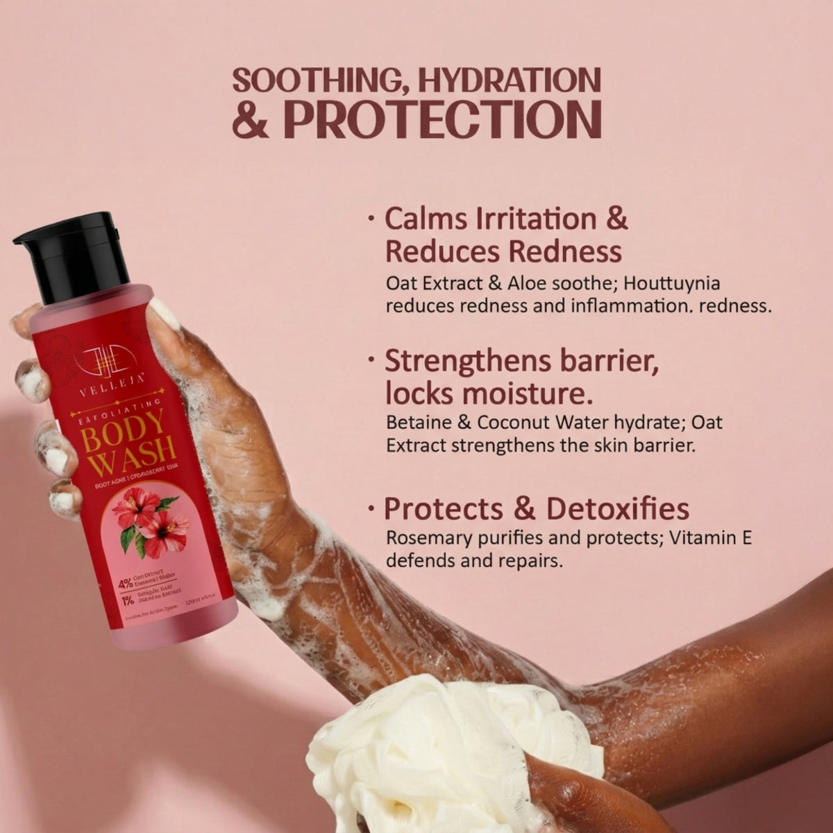 Velleja Exfoliating Body Wash with Salicylic Acid for Body Acne & Rough Bumpy Skin | Reduce Strawberry Legs - Dista