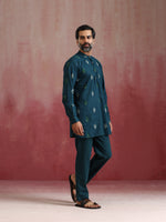 Thumbnail for trueBrowns Men's Blue Ikat Print Mandarin Collar Kurta Co-ord set