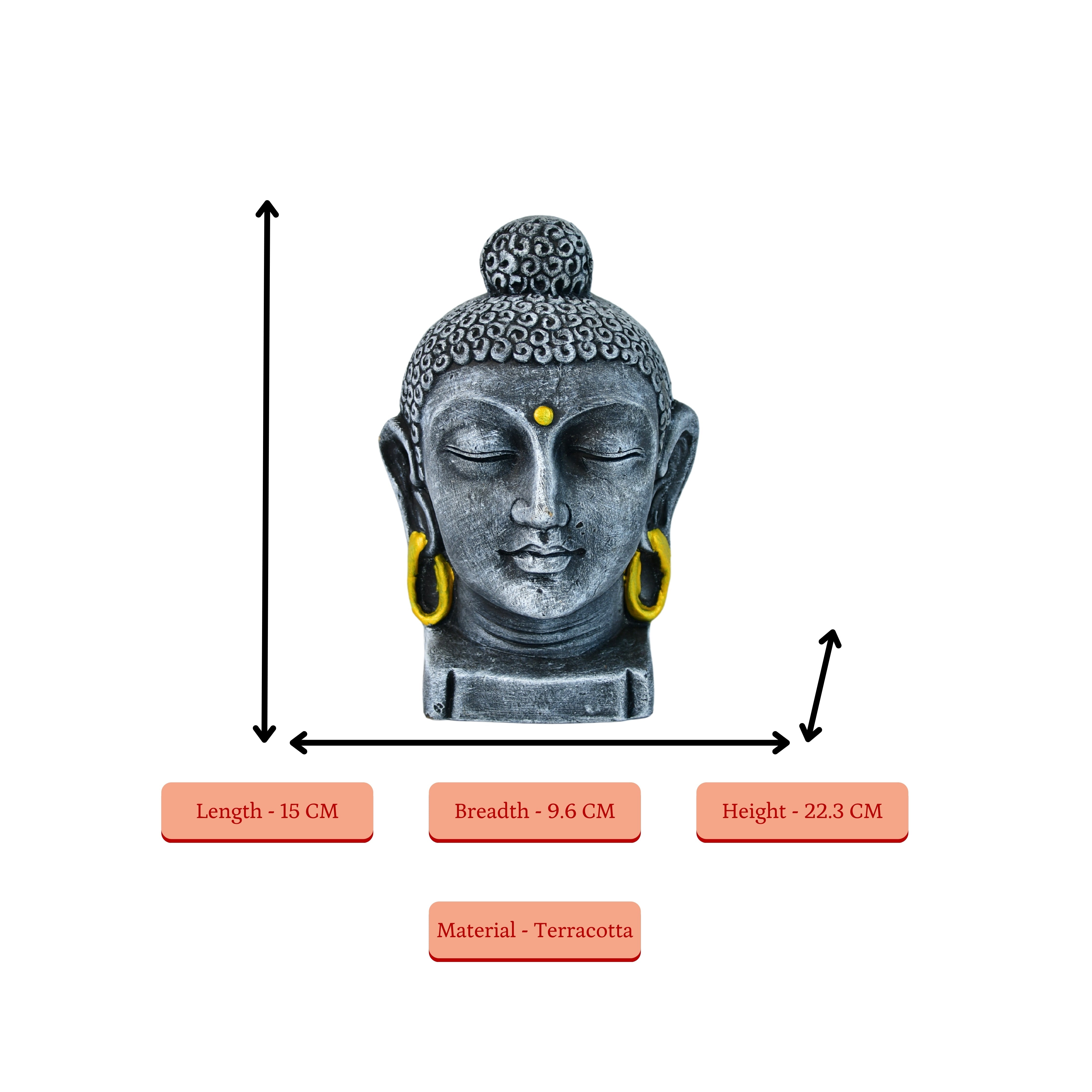 Sowpeace Premium Large Terracotta Meditating Buddha Head Tabletop