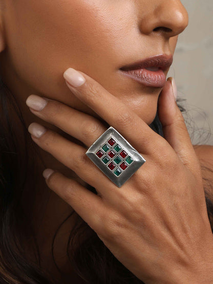 trueBrowns Silver Tone Rectangular Stone Ring - Distacart
