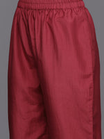 Thumbnail for Varanga Women Maroon Round Neck Yoke Embroidered Straight Kurta Paired With Tonal Embroidered Bottom And Contrast Dupatta With Fringes - Distacart