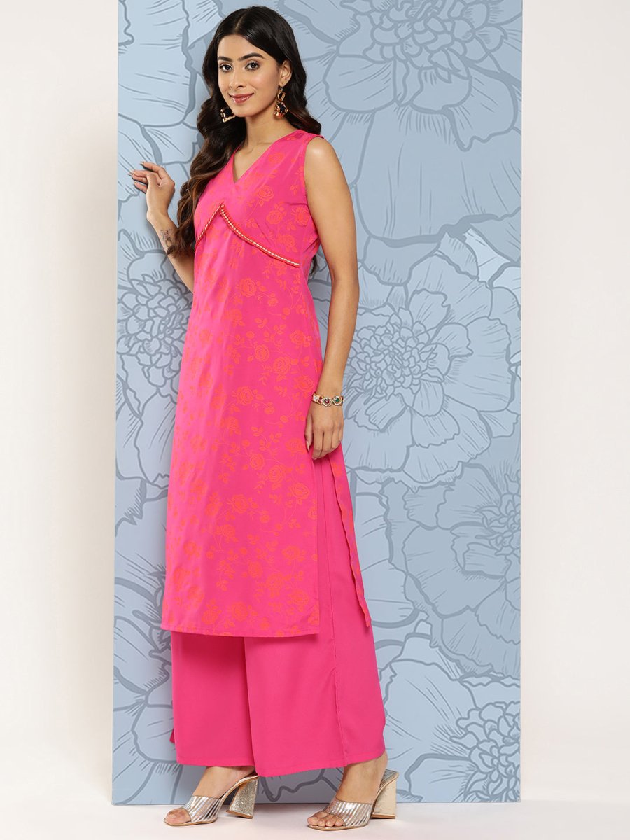 Ahalyaa Floral Printed Empire Gotta Patti Kurta With Palazzos - Distacart