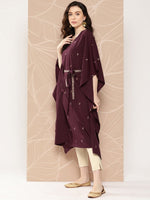 Thumbnail for Ahalyaa Women Floral Printed Flared Sleeves Belted Detail Crepe Kaftan Kurta - Distacart