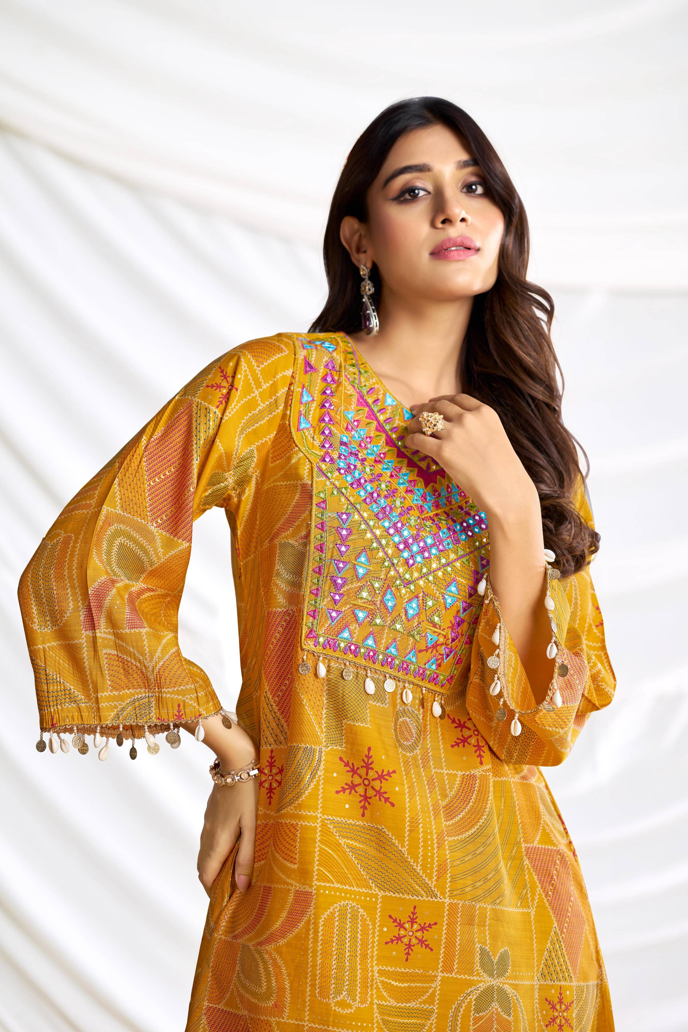 BulBul Ashka Chanderi Mustard Co-Ord Set