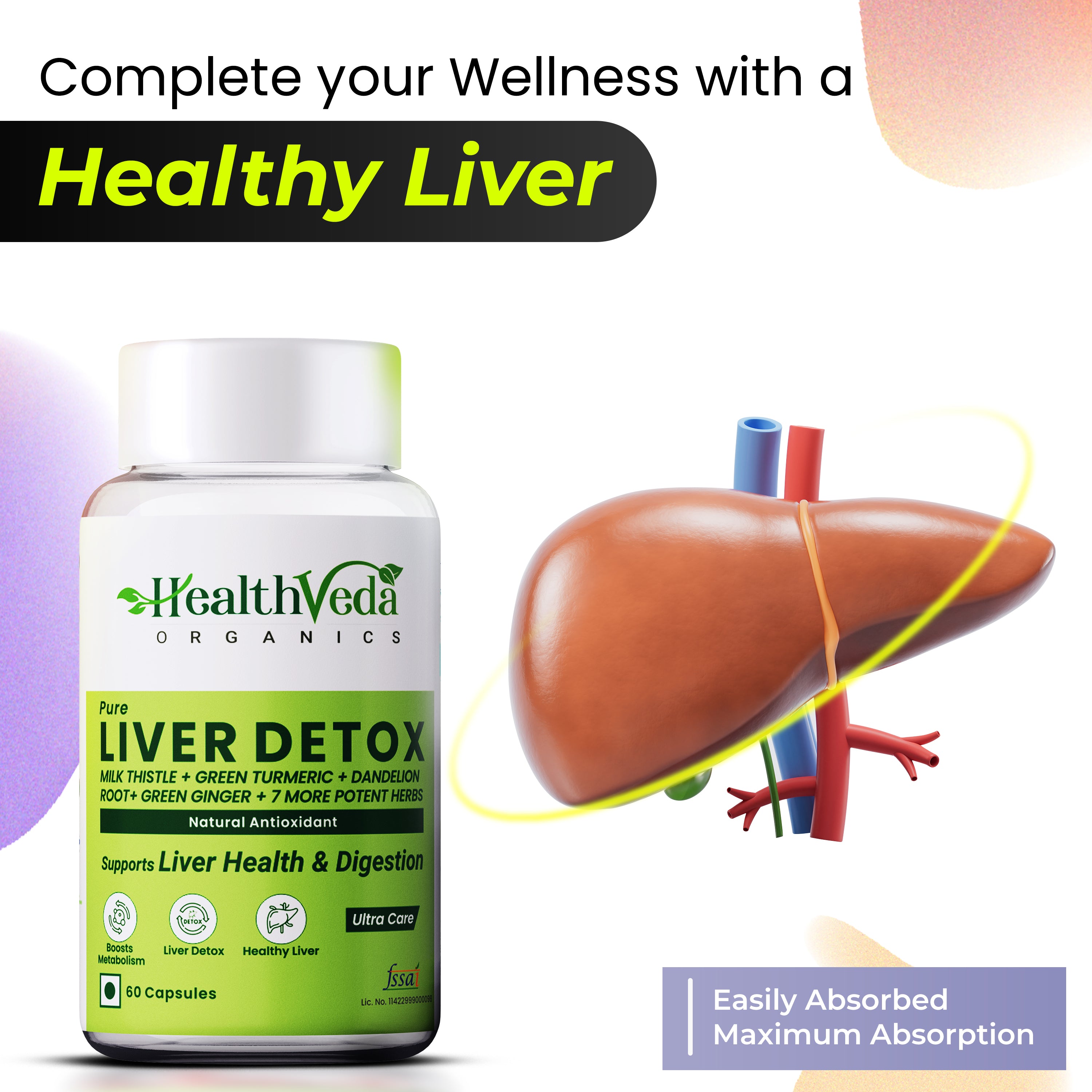 Health Veda Organics Plant Based Liver Detox Capsules - Distacart