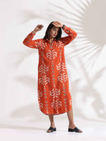Thumbnail for trueBrowns Orange Cotton Print Shirt Dress