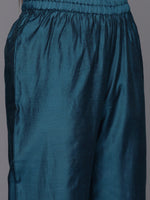 Thumbnail for Varanga Women Teal Embroidered Straight Kurta Paired With Tonal Bottom And Dupatta With Four Side Fringes - Distacart