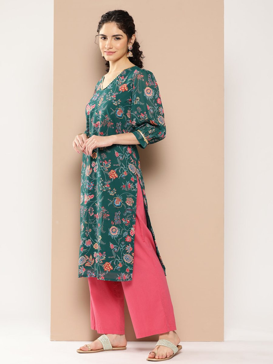 Ahalyaa Women Floral Printed Gotta Patti Floral Georgette Kurta - Distacart