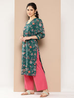 Thumbnail for Ahalyaa Women Floral Printed Gotta Patti Floral Georgette Kurta - Distacart