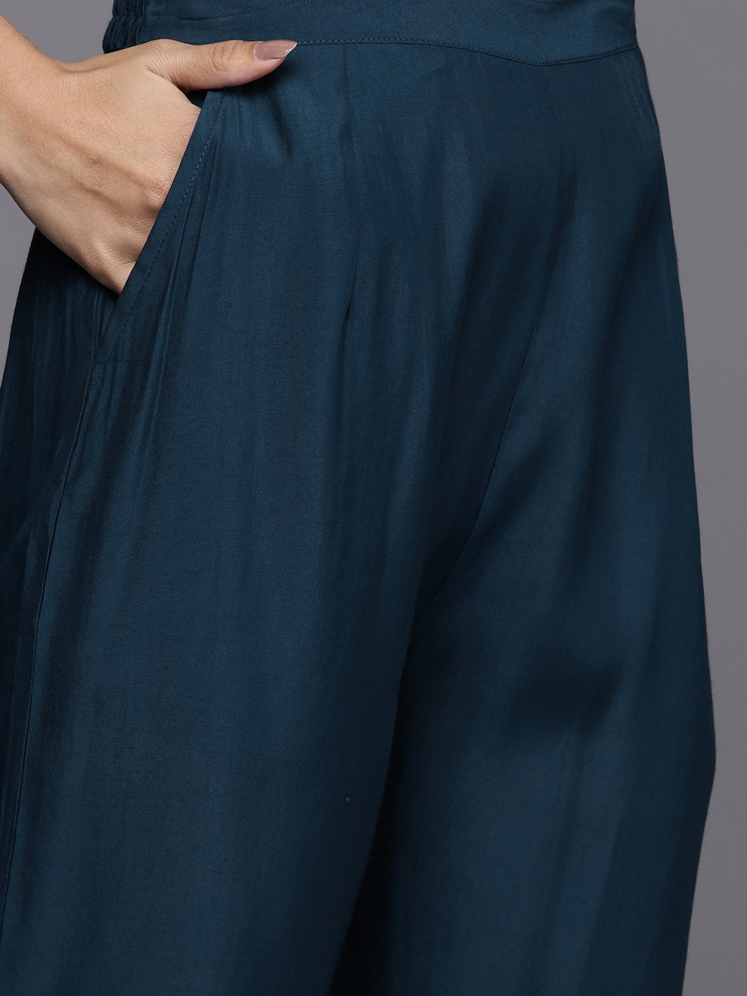 Varanga Blue Embroidered Kurta Paired With Tonal Bottom And Plain Dupatta - Distacart