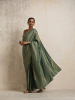 Thumbnail for trueBrowns Dark Green Gold Metallic Ready To Wear Saree