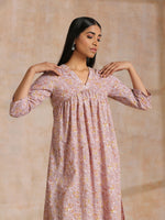 Thumbnail for trueBrowns Grey Overall Floral Block Print Cotton Flared Slit Kurta Pant Set - Distacart