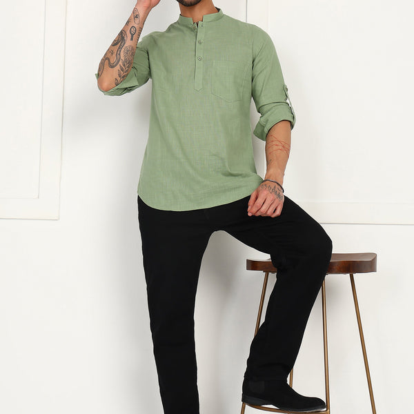Fabmade Sage Linen Kurta - Distacart