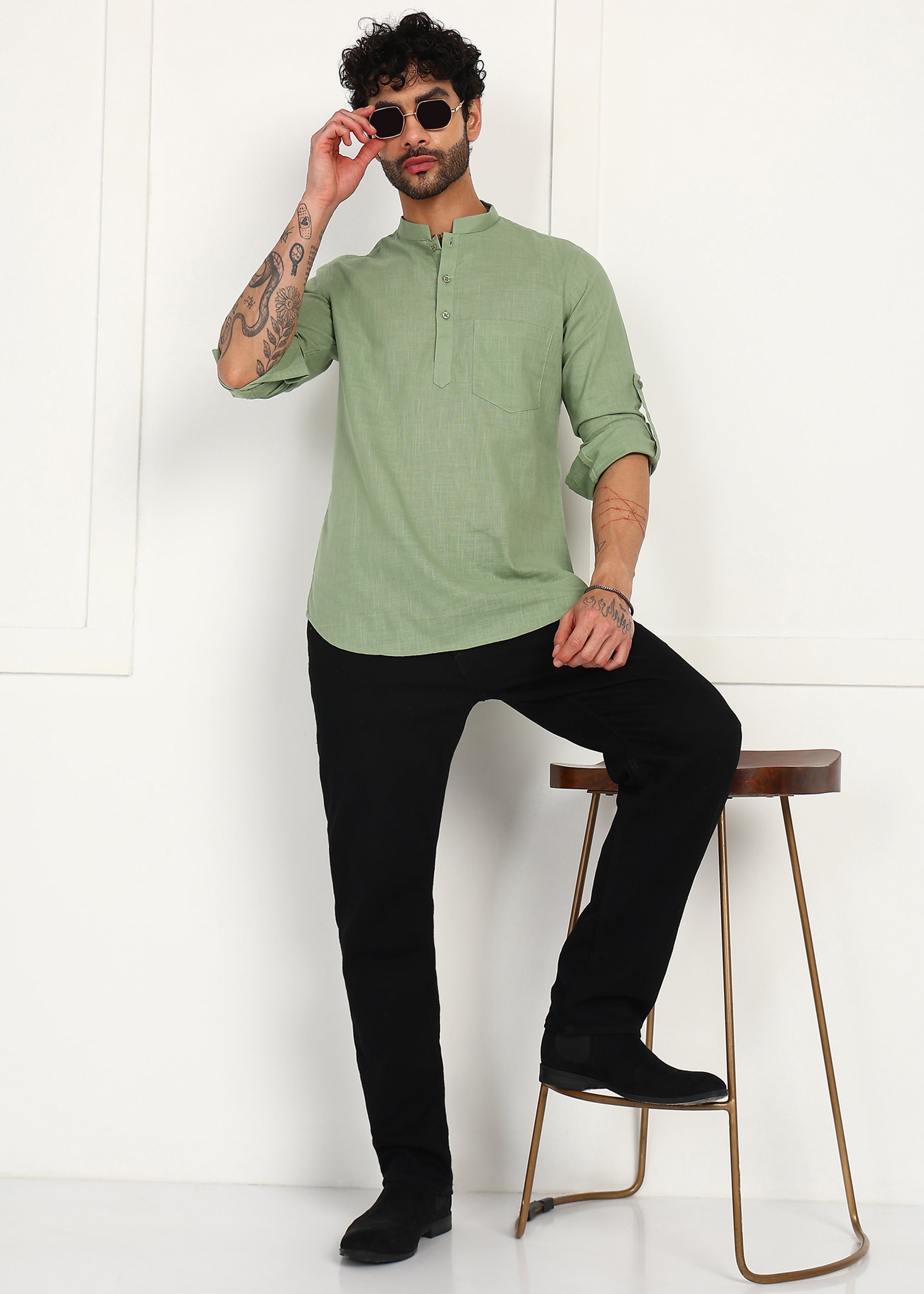 Fabmade Sage Linen Kurta - Distacart