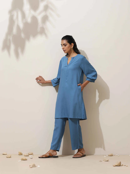trueBrowns Blue Viscose Co-ord Set - Distacart