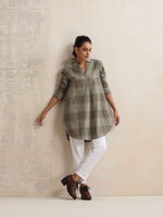 Thumbnail for trueBrowns Green Check Pleated Winter Top