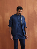 Thumbnail for trueBrowns Men's Blue Chanderi Reversible Nehru Jacket