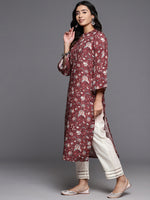 Thumbnail for Varanga Women Maroon Floral Printed Straight Kurta With Flared Sleeves - Distacart