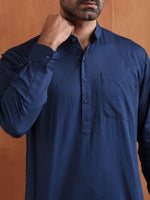 Thumbnail for trueBrowns Men's Blue Cotton Short Kurta