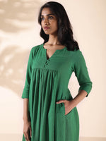 Thumbnail for trueBrowns Green Cotton Long Kurta Pant Set - Distacart