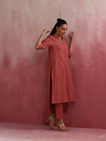Thumbnail for trueBrowns Peach High low Cotton Dobby Kurta Set - Distacart