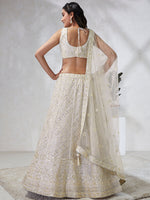 Thumbnail for House of Panchhi Cream Net Cutdana, Sequins And Zarkan Embroidery Lehenga Choli & Dupatta - Distacart