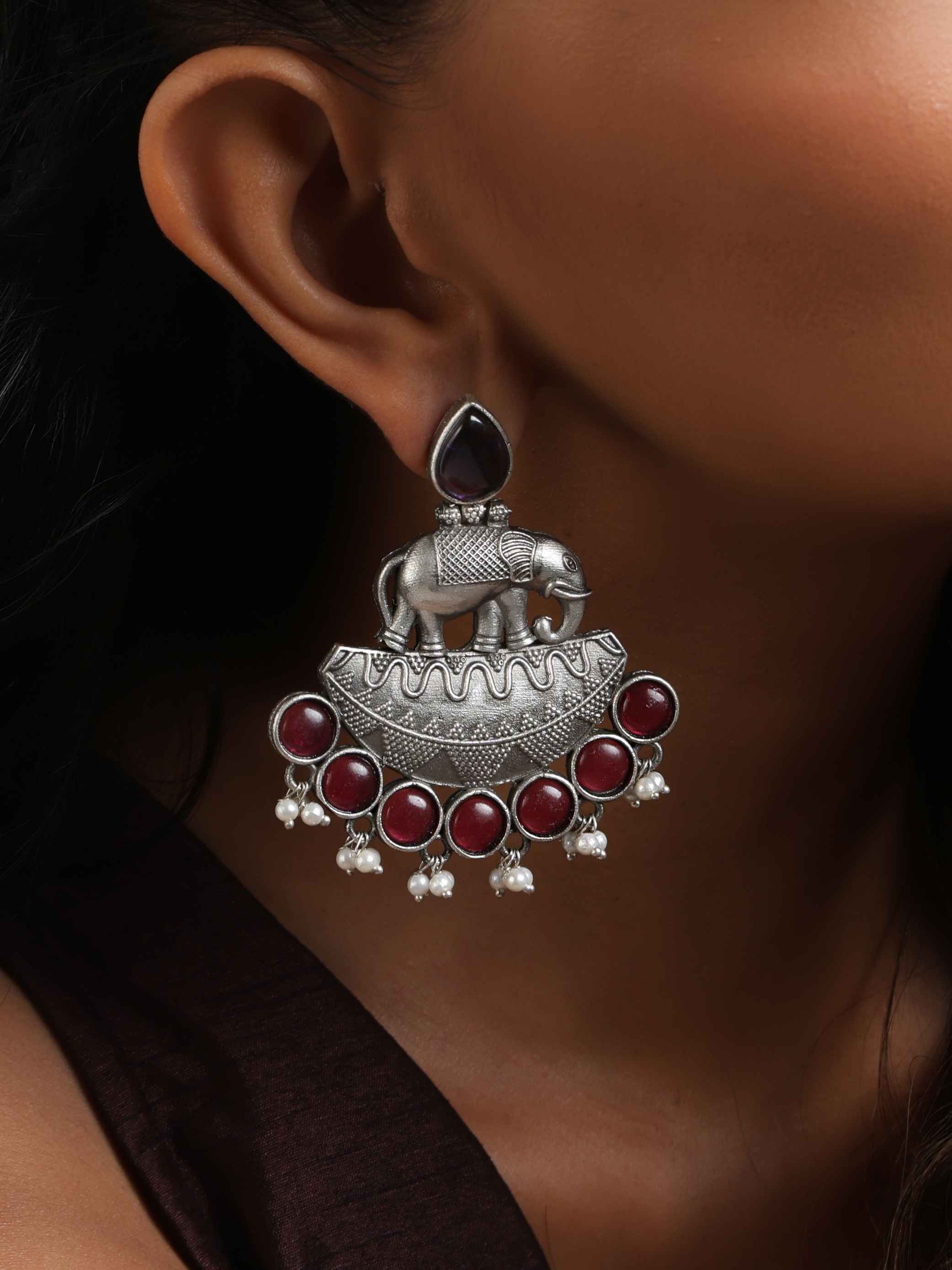 trueBrowns Silver Tone Elephant Dangle Earrings - Distacart