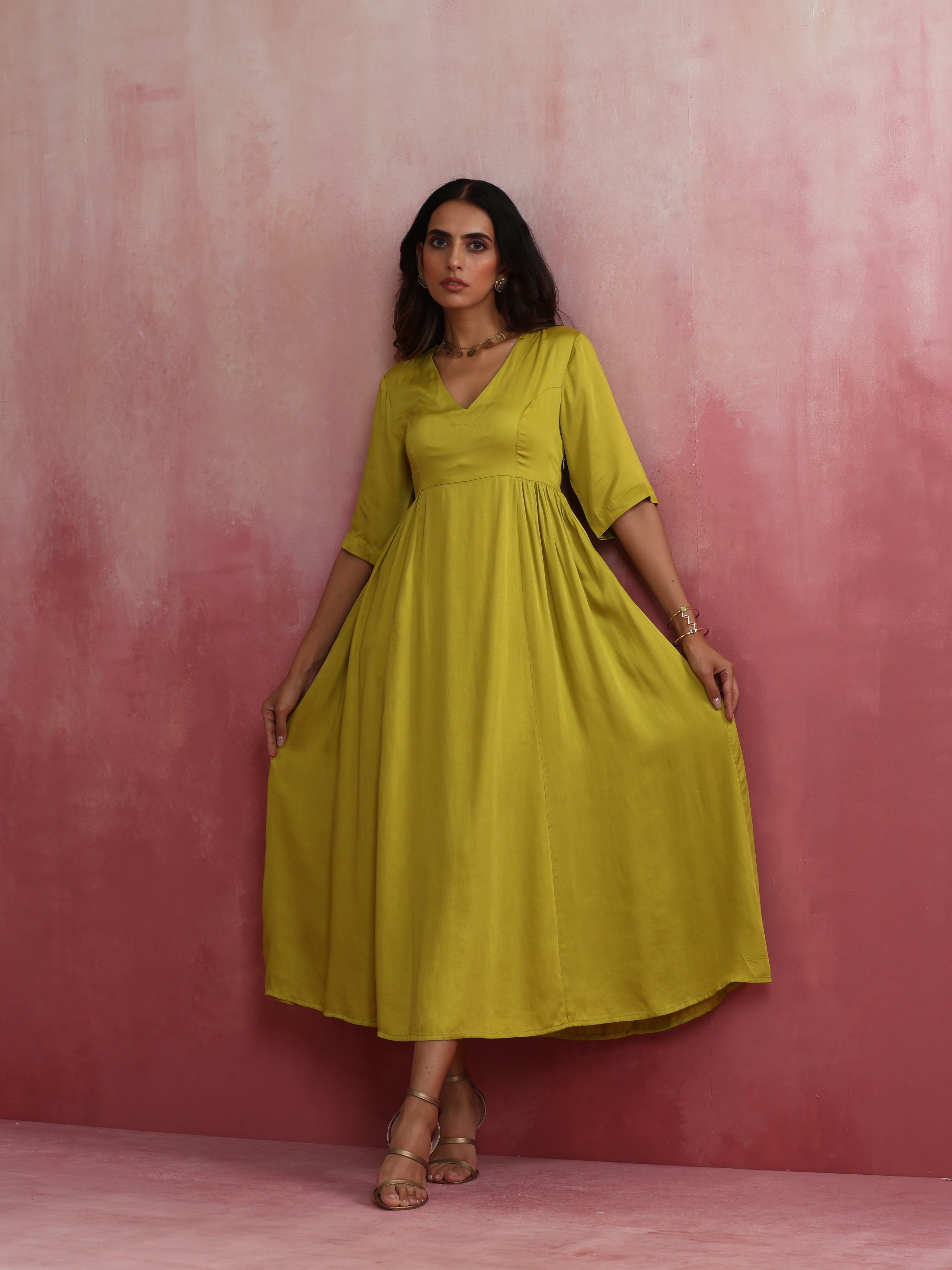 trueBrowns Modal Lime Green Dress - Distacart