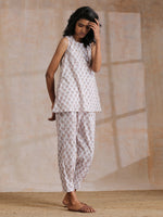 Thumbnail for trueBrowns White With Grey Buta Block Print Cotton Sleeveless Co-Ord Set - Distacart