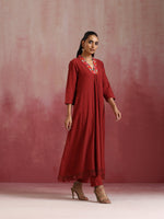 Thumbnail for trueBrowns Maroon Cotton Dobby Kurta Set