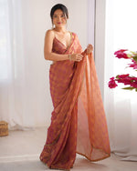Thumbnail for Lorenvalley Fashion Peach NC Chiffon Square with fancy Lace Saree with Blouse