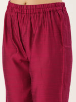 Thumbnail for Varanga Magenta Silk Kurta With Woven Yoke And Fully Elasticated Trouser - Distacart