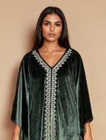 Thumbnail for trueBrowns Olive Green Velvet Embroidered Kaftan Kurta Set